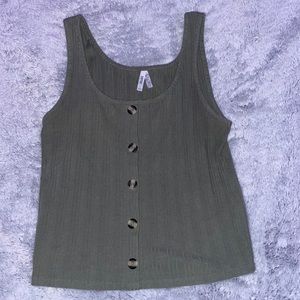 Olive Green Ribbed & Cropped Tank Top